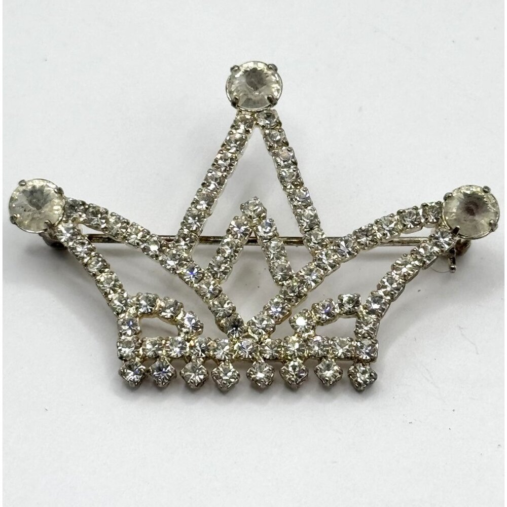 Vintage glass rhinestone crown brooch pin